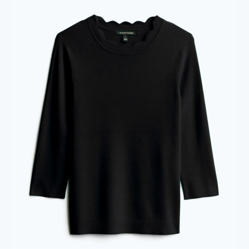 Hawthorn black scalloped neckline 3/4 sleeve sweater. NWT